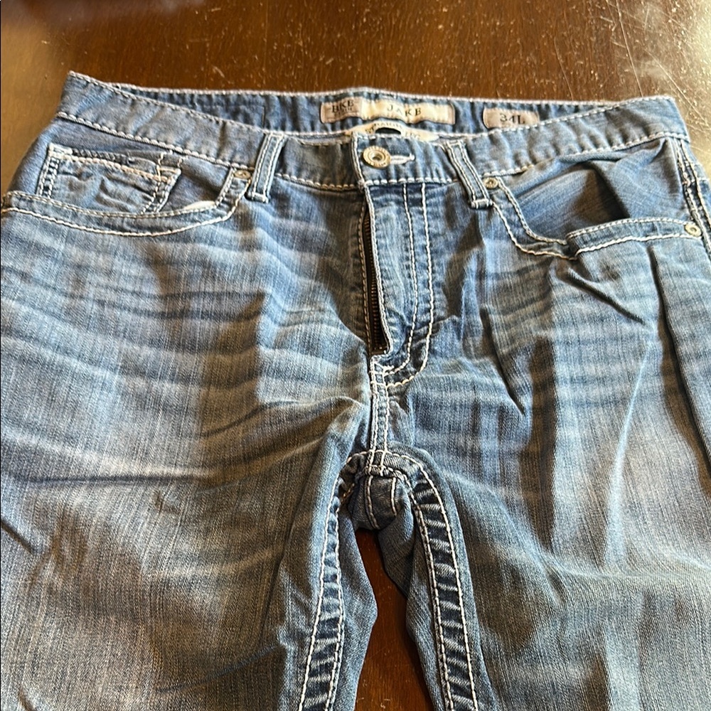 BKE Jake Blue Denim Jeans with silver stitching